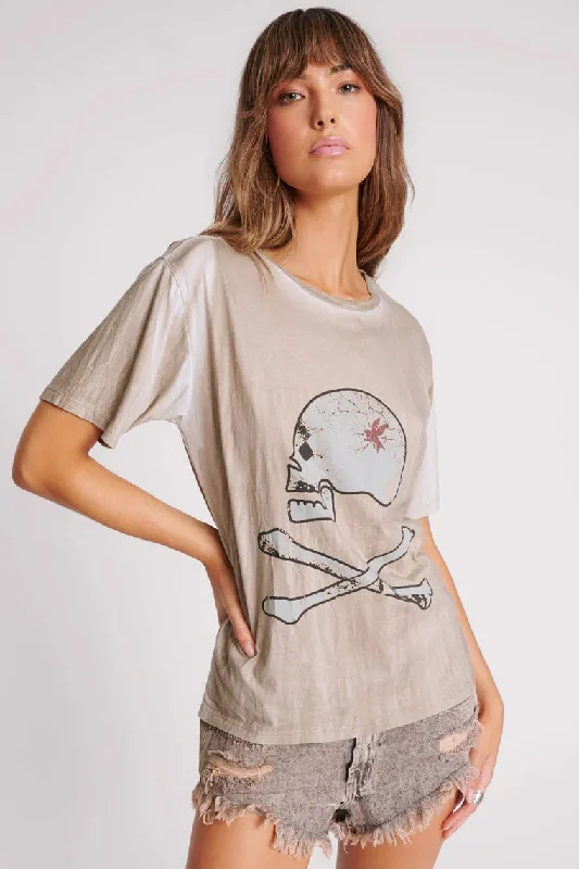 ONE TEASPOON Womens Skull and Bones Boyfriend Tee - Stone