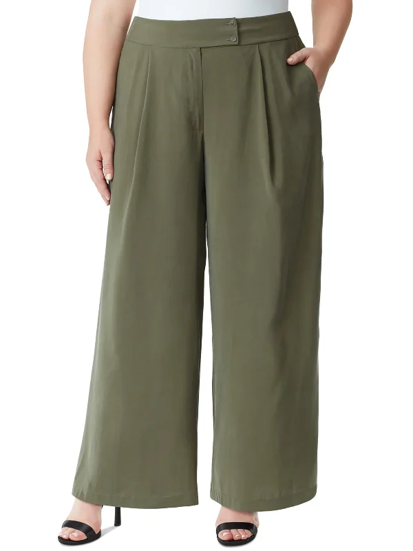 Plus Melba Womens Pleated High Rise Wide Leg Pants