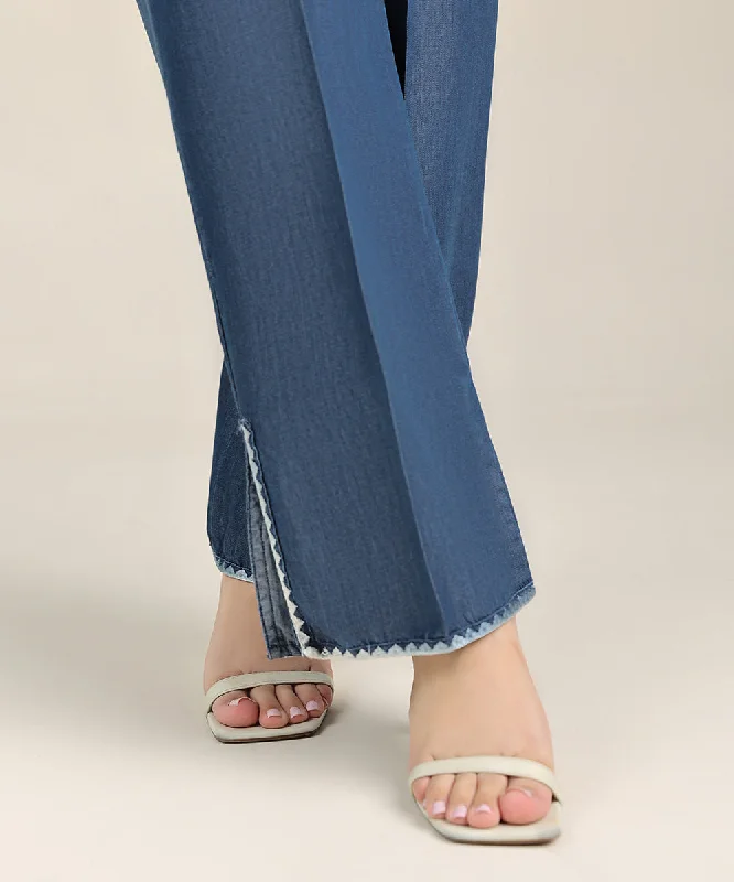 Embroidered Denim Straight Pants