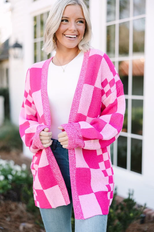 Make Your Day Hot Pink Checkered Cardigan