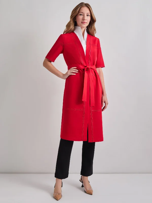 Short Sleeve Belted Stretch Crepe Duster