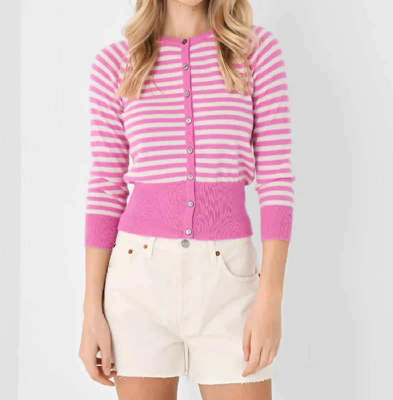 Stripe Shrunken Cardigan In Peony Cream