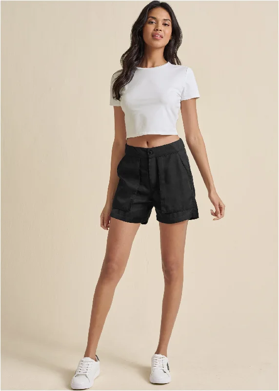 High-Waist Walking Shorts - Black