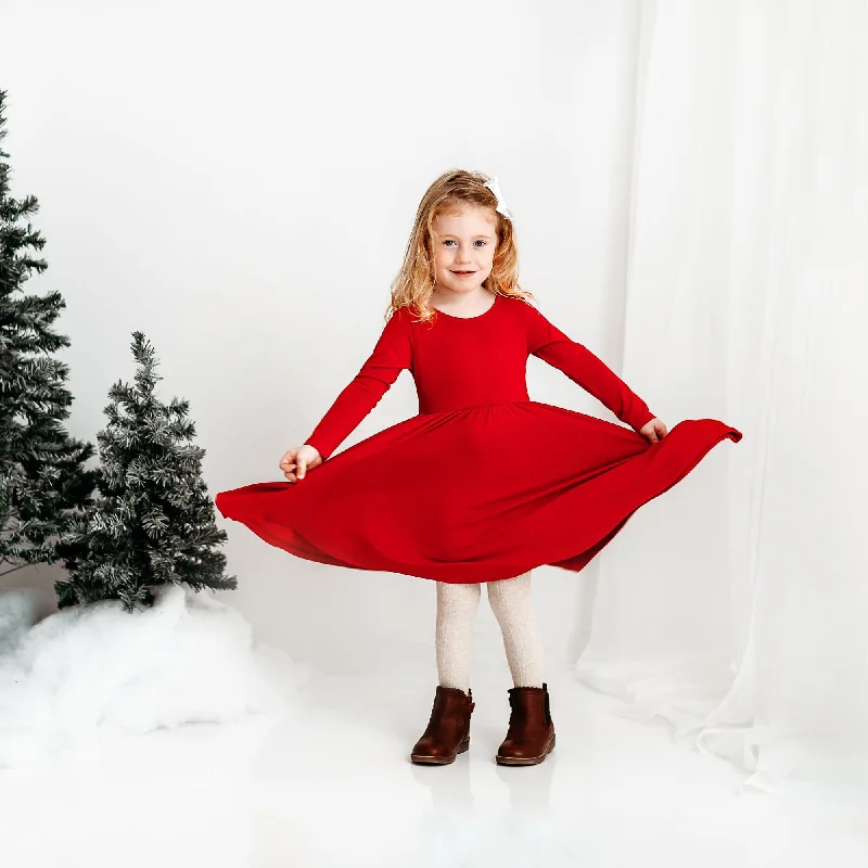 Long Sleeve Twirl Dress in Cardinal