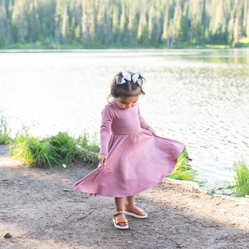 Long Sleeve Twirl Dress in Dusty Rose