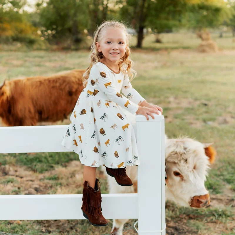 Long Sleeve Twirl Dress in Moo