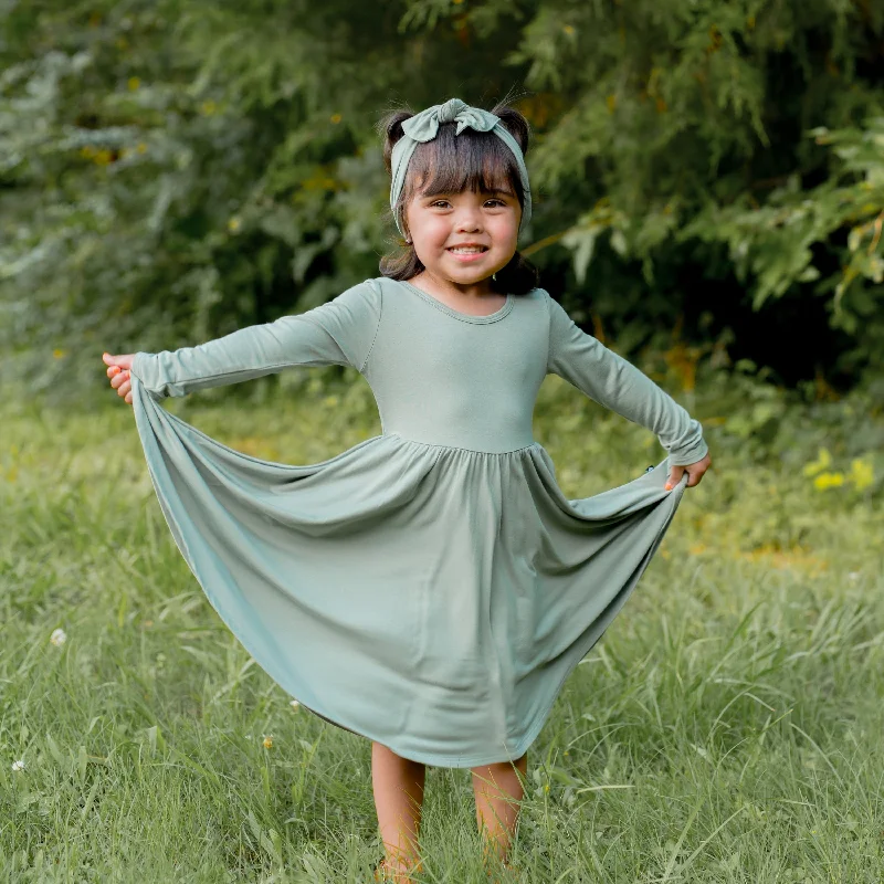 Long Sleeve Twirl Dress in Thyme